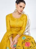 Mustard color Silk Gown with Embroidered - 1