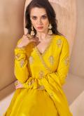 Mustard color Silk Gown with Embroidered - 2