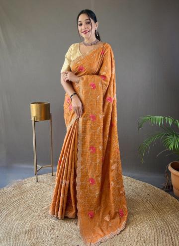 Mustard color Tussar Silk Designer Traditional Saree with Embroidered