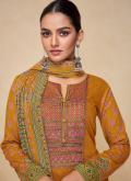 Mustard Cotton  Embroidered Salwar Suit - 1