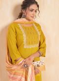 Mustard Designer Salwar Kameez in Silk with Embroidered - 3