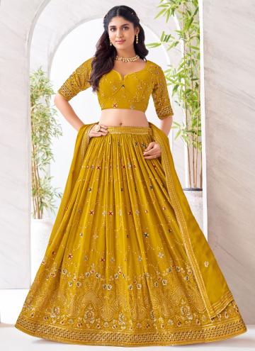 Mustard Georgette Embroidered Readymade Lehenga Ch
