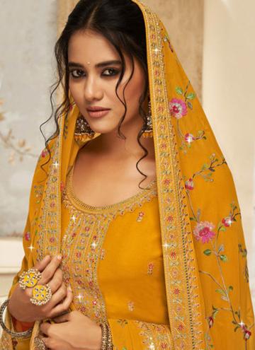 Mustard Georgette Embroidered Trendy Salwar Suit for Ceremonial