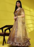 Mustard Readymade Lehenga Choli in Net with Embroidered - 1