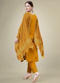 Mustard Trendy Salwar Kameez in Blended Cotton with Embroidered - 1