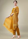 Mustard Trendy Salwar Kameez in Blended Cotton with Embroidered - 2