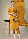 Mustard Trendy Salwar Kameez in Blended Cotton with Embroidered - 3