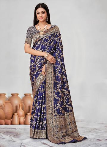 Navy Blue Banarasi Woven Designer Saree for Ceremonial