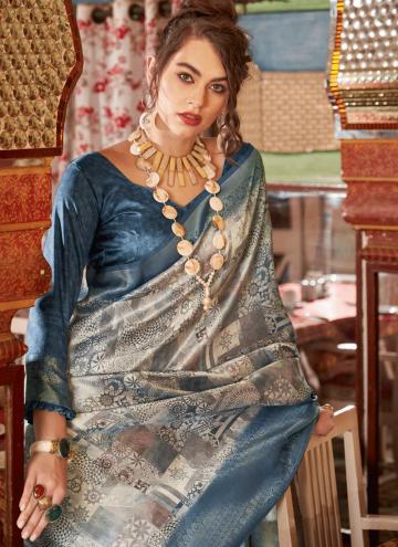 Navy Blue Classic Designer Saree in Silk with Fancy work