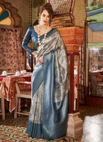 Navy Blue Classic Designer Saree in Silk with Fanc