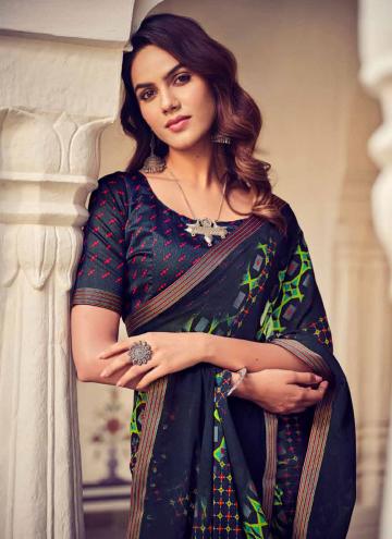 Navy Blue color Georgette Classic Designer Saree with Printed