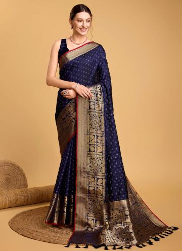 Navy Blue color Silk Classic Designer Saree with Jacquard Work
