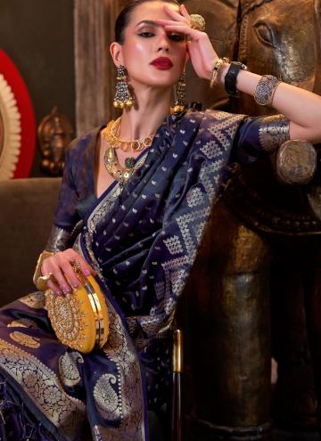 Navy Blue color Woven Satin Silk Classic Designer Saree
