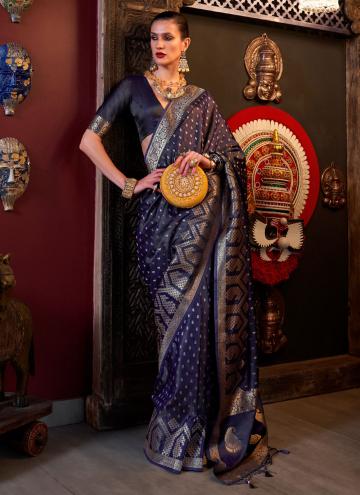 Navy Blue color Woven Satin Silk Classic Designer 