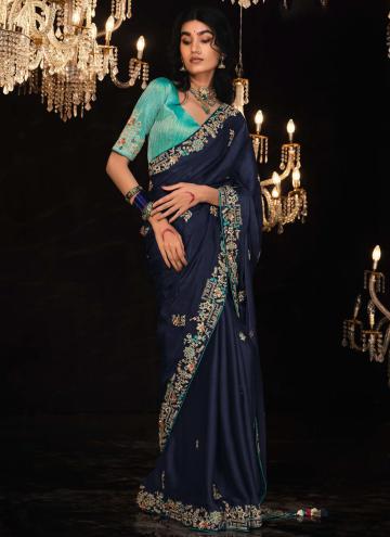 Navy Blue Fancy Fabric Border Classic Designer Saree for Engagement