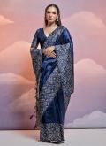 Navy Blue Handloom Silk Woven Contemporary Saree for Ceremonial - 3