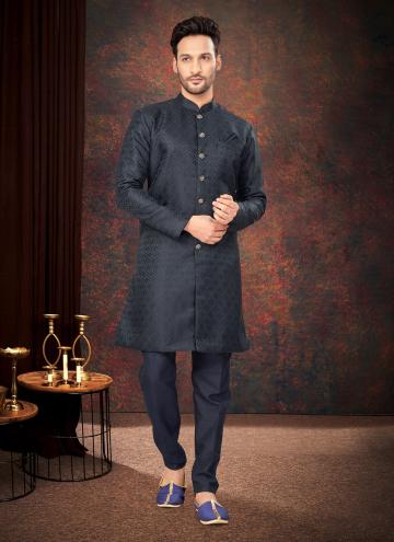 Navy Blue Indo Western in Jacquard with Fancy work