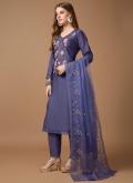 Navy Blue Silk Embroidered Salwar Suit for Ceremonial - 1