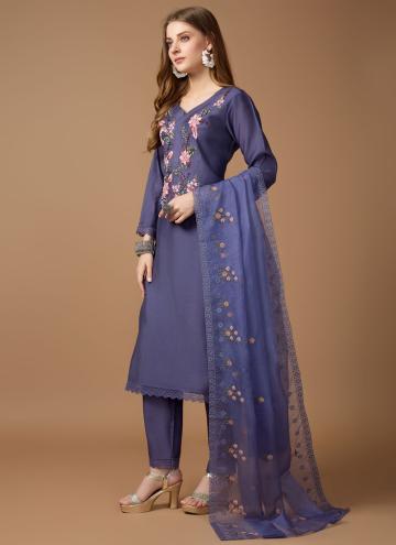 Navy Blue Silk Embroidered Salwar Suit for Ceremonial