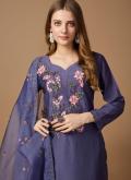 Navy Blue Silk Embroidered Salwar Suit for Ceremonial - 2
