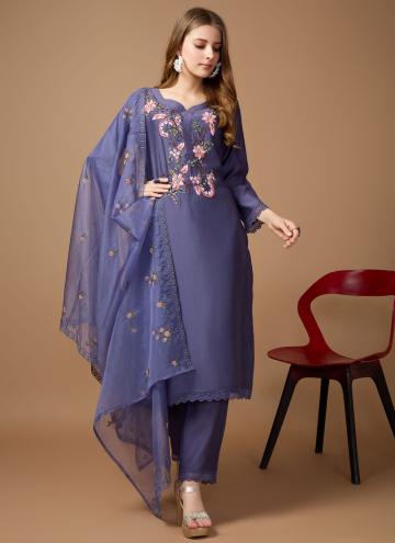 Navy Blue Silk Embroidered Salwar Suit for Ceremon