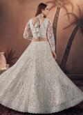 Net A Line Lehenga Choli in Off White Enhanced with Embroidered - 1