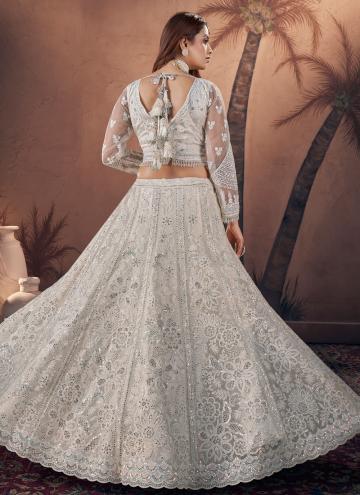 Net A Line Lehenga Choli in Off White Enhanced with Embroidered