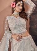 Net A Line Lehenga Choli in Off White Enhanced with Embroidered - 3