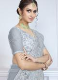 Net Classic Designer Saree in Grey Enhanced with Aari Work - 1