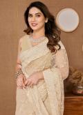 Net Contemporary Saree in Cream Enhanced with Embroidered - 3