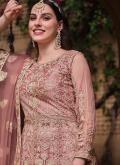 Net Salwar Suit in Pink Enhanced with Embroidered - 1