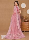 Net Trendy Saree in Rose Pink Enhanced with Embroidered - 2