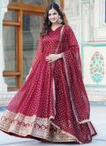Nylon Designer Gown in Maroon Enhanced with Embroidered - 2