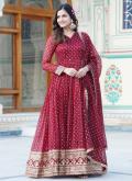 Nylon Designer Gown in Maroon Enhanced with Embroidered - 3