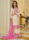 Off White and Pink color Embroidered Chinon Salwar Suit - 2