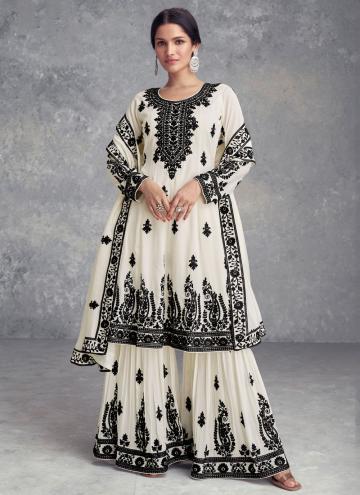 Off White Chinon Embroidered Trendy Salwar Kameez