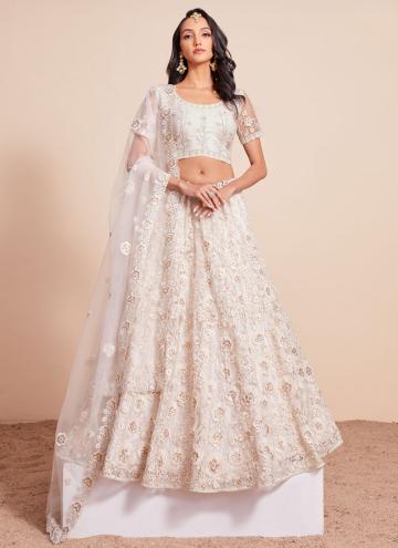 Off White color Embroidered Net A Line Lehenga Cho