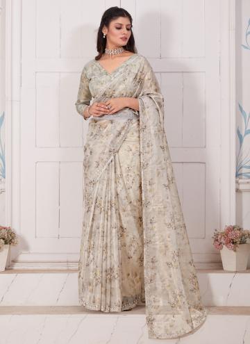 Off White color Georgette Contemporary Saree with Digital Print