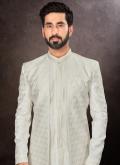 Off White color Jacquard Indo Western with Fancy work - 1
