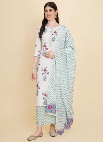 Off White Cotton  Floral Print Salwar Suit