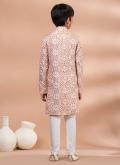 Off White Fancy Fabric Digital Print Kurta Pyjama for Engagement - 2