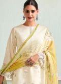 Off White Muslin Embroidered Designer Salwar Kameez for Ceremonial - 1