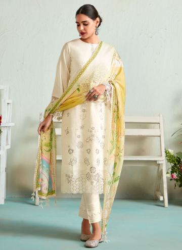 Off White Muslin Embroidered Designer Salwar Kameez for Ceremonial