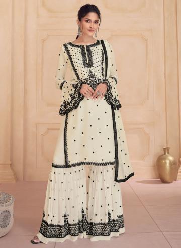 Off White Trendy Salwar Kameez in Georgette with Embroidered