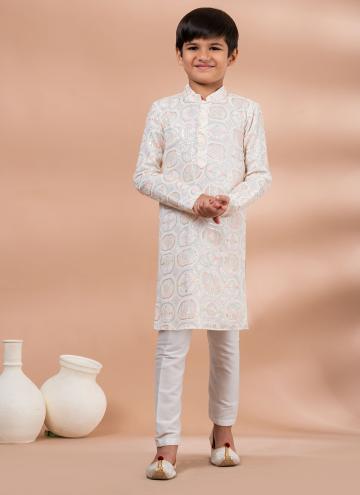 Off White Viscose Embroidered Kurta Pyjama for Engagement