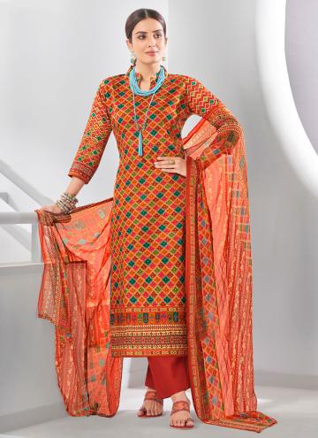 Orange color Digital Print Cotton  Salwar Suit