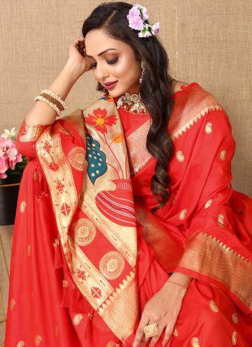 Orange color Silk Classic Designer Saree with Woven
