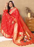 Orange color Silk Classic Designer Saree with Woven - 3