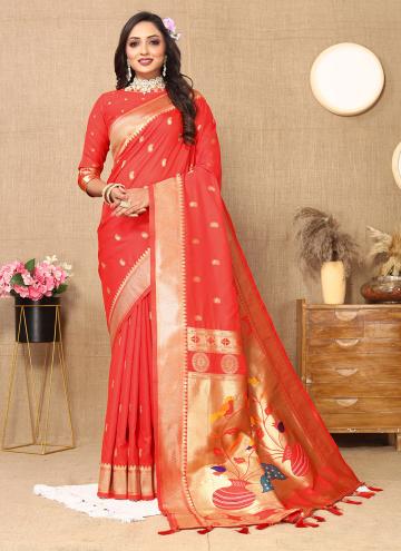 Orange color Silk Classic Designer Saree with Woven