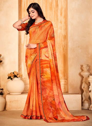 Orange color Silk Contemporary Saree with Digital 